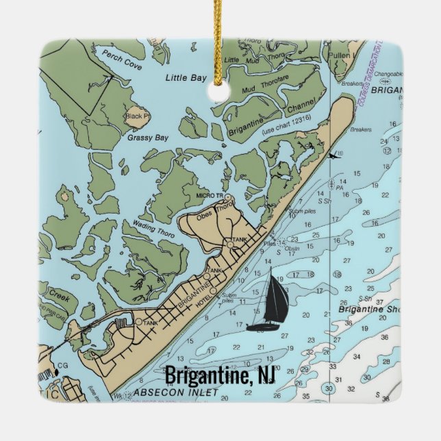 Brigantine NJ Nautical Diagram Julgransprydnad Keramik (Baksida)