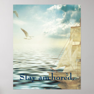 Brigantine Sailboat-& Fiskmåsar Poster