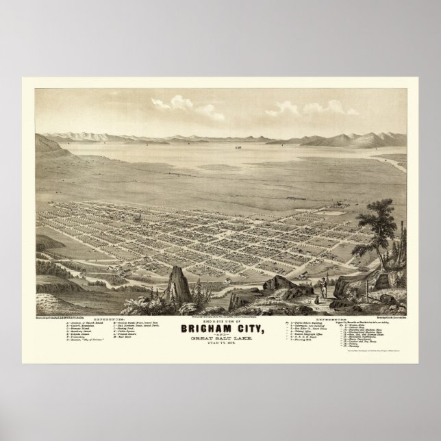 Brigham City, UT Panoramic Karta - 1875 Poster (Framsidan)