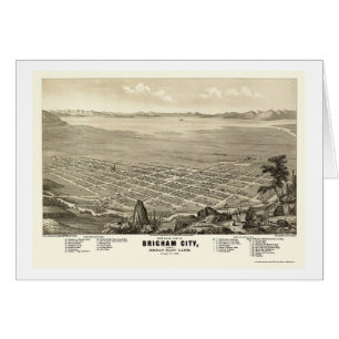 Brigham stad, panorama- karta för UT - 1875 Hälsningskort