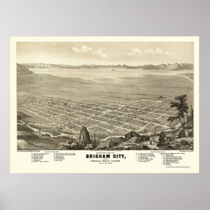 Brigham stad, panorama- karta för UT - 1875 Poster