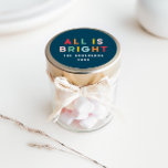 Bright 1-fotomarin blå, modern julfamilj runt klistermärke<br><div class="desc">Den ljusa,  färgstarka marinblå roligten,  moderna 1-fotomilamen är alla ett starkt klistermärke.</div>