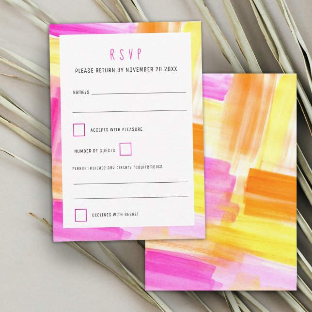 Bright abstract art pink yellow wedding OSA kort (Skapare uppladdad)