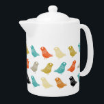 Bright Abstrakt Birds Mid Century Modern Mönster<br><div class="desc">Den här fantastiska tekannan i mitten av århundradet innehåller flera ljusa fåglar i färg av turkos,  orange,  grädde,  grönt,  tan och svart. Det här blir en färglös tillsats till din köksdekoration!</div>