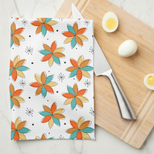Bright Abstrakt Flowers Mid Century Mönster Kökshandduk