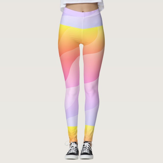 Bright Abstrakt Vågigt Linjer Leggings (Framsida)