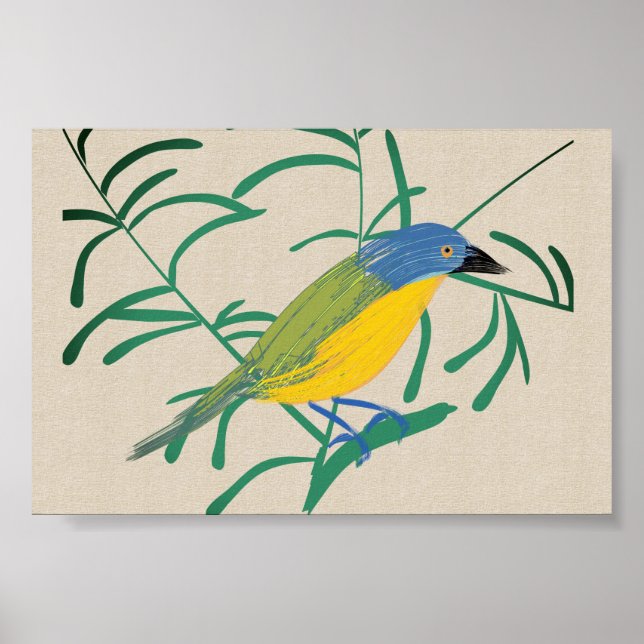 Bright African Bird Bush Shrike på Linen Canvas Poster (Framsidan)