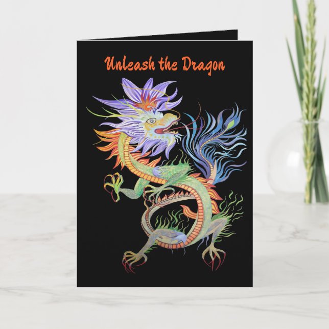 Bright and Vivid Chinese Fire Dragon Cut Out Kort (Framsida)