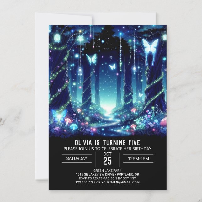 Bright Anpassningsbar Woodland Digital Birthday Inbjudningar (Framsida)