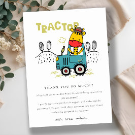 Bright Aqua Giraffe in Farm Tractor Boys Birthday Tack Kort