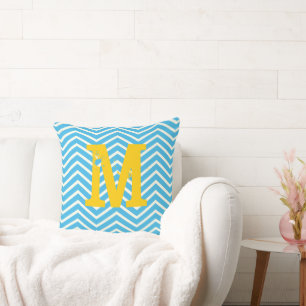 Bright Aqua Ivory och Grått Monogram Zig Zag Kudde