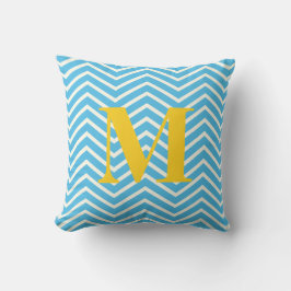 Bright Aqua Ivory och Grått Monogram Zig Zag Utomhuskudde
