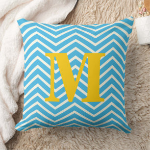 Bright Aqua och Gult Monogram Zig Zag Kudde