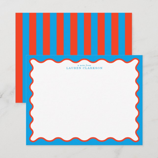 Bright Aqua & Tangerine Wavy Note Card Inbjudningar (Fram/baksida)