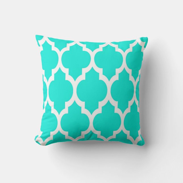 Bright Aqua White Moroccan Quatrefoil Mönster #4 Kudde (Framsida)