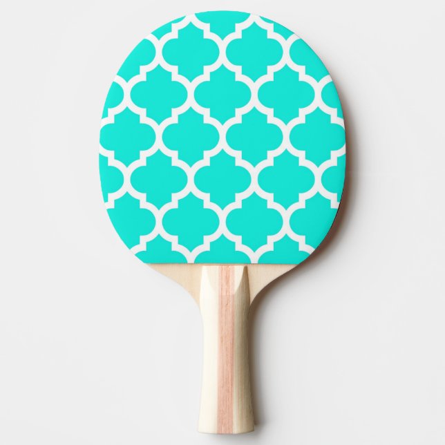 Bright Aqua White Moroccan Quatrefoil Mönster #5 Pingisracket (Framsidan)