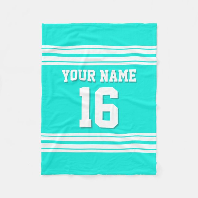Bright Aqua White Sports Jersey Fleecefilt (Framsidan)