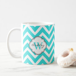 Bright Aquamarine Chevron Rand med Monogram Kaffemugg