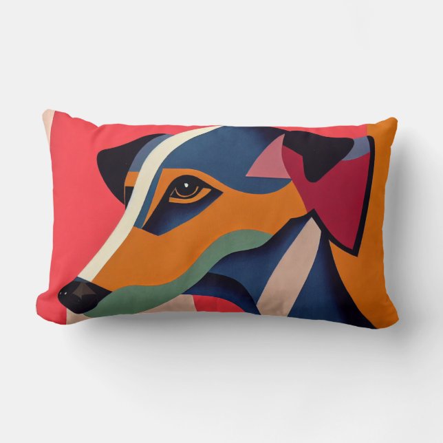 Bright Art Deco Greyhound Ansikte Lumbarkudde (Framsida)