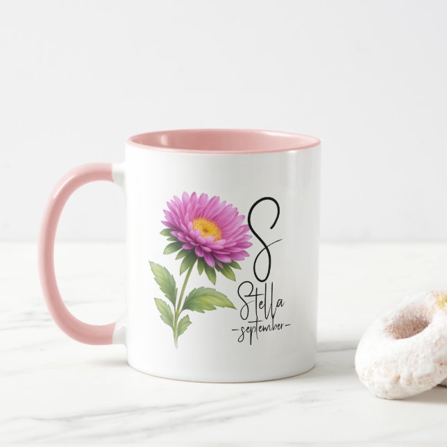 Bright Aster Monogram – September Birth Flower Mugg (Med munk)