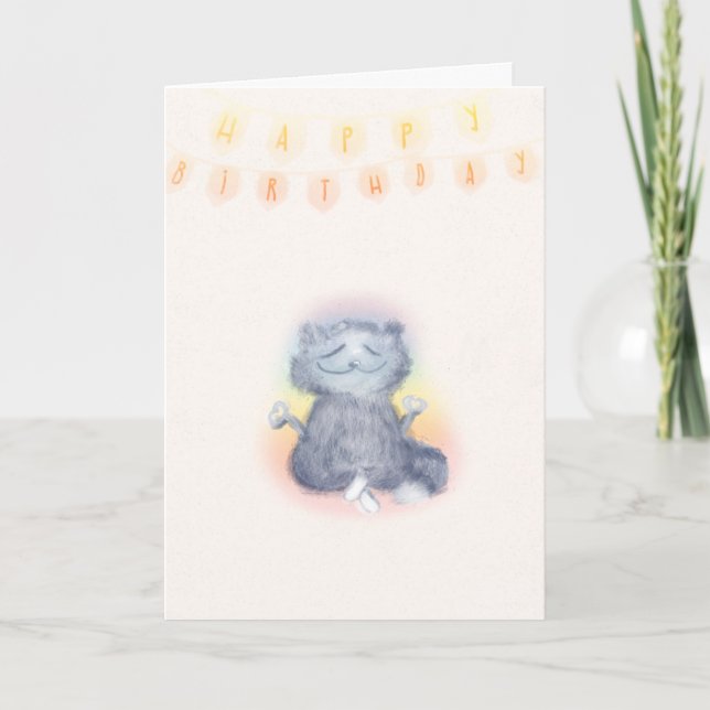 Bright Aura Funny Cute Yoga Cat Friend Birthday Kort (Framsida)