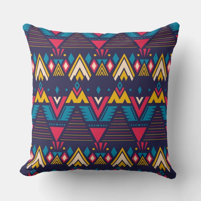 Bright Aztec Mönster Gult Blue Kudde (Framsida)