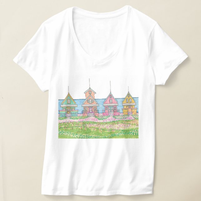 Bright Beach Cottage Vnackskjorta T Shirt (Laydown)