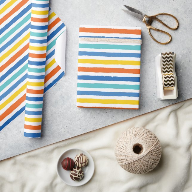 Bright Beachy Stripe Mönster Presentpapper (Hantverk)