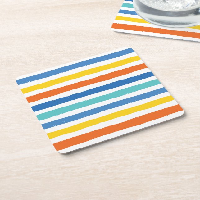 Bright Beachy Stripe Mönster Underlägg Papper Kvadrat (Vinklad)