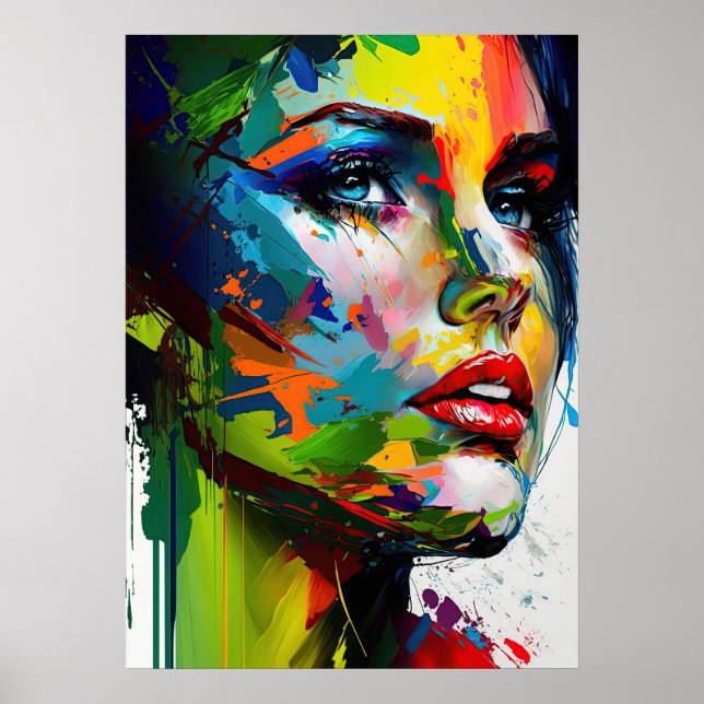 Bright Beauty Modern Payed Snyggt Woman Ansikte Poster (Framsidan)