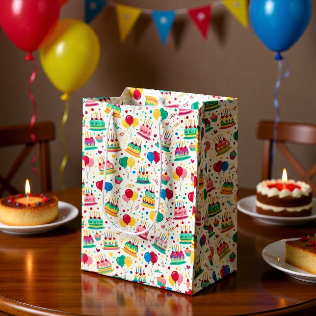 Bright Birthday Cakes and Balloons Wrapping Paper (Skapare uppladdad)
