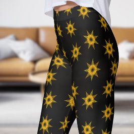 Bright Black and Guld Star Mönster Leggings