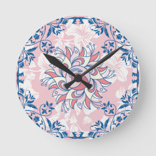 Bright Blommigt Art, Rosa Rangoli Bright Life Rund Klocka