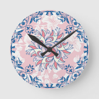 Bright Blommigt Art, Rosa Rangoli Bright Life Rund Klocka