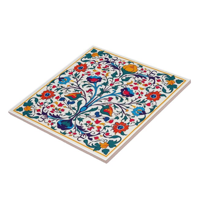 Bright Blommigt Azulejo Ceramic Tile. Kakelplatta (Sidan)