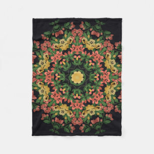 Bright blommigt mandala med rött och gula blommor. fleecefilt