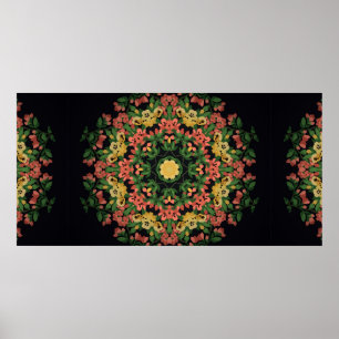 Bright blommigt mandala med rött och gula blommor. poster
