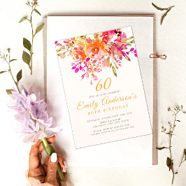 Bright Blommigt Romantic 60:e Födelsedagsfesten Inbjudningar