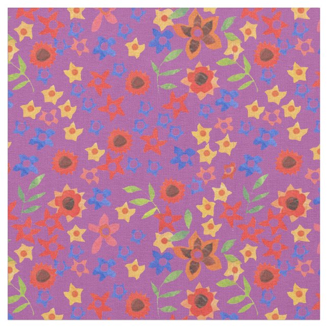 Bright Blommigt Skriv ut Mönster på Magenta Fabric Tyg (Närbild)