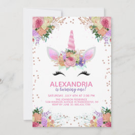 Bright Blommigt Unicorn Birthday Inbjudningar