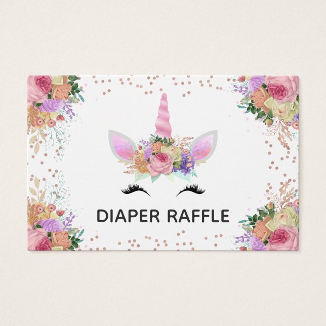 Bright Blommigt Unicorn Diaper Raffle Visitkort (Framsida)