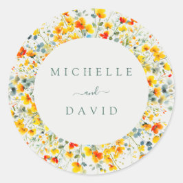 Bright Blommigt Watercolor Bröllop Runt Klistermärke
