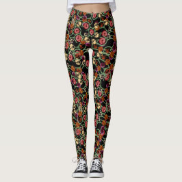 Bright Blommönster med Grönt Foliage Leggings