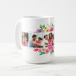 Bright blooms 5 Photo Collage Monogramme Kaffemugg