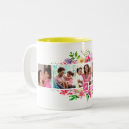 Bright blooms 5 Photo Collage Monogramme Två-Tonad Mugg