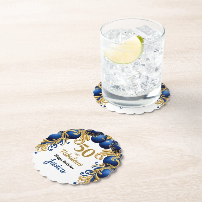 Bright Blue and Flat Gold Birthday Party Underlägg Papper (Insitu)