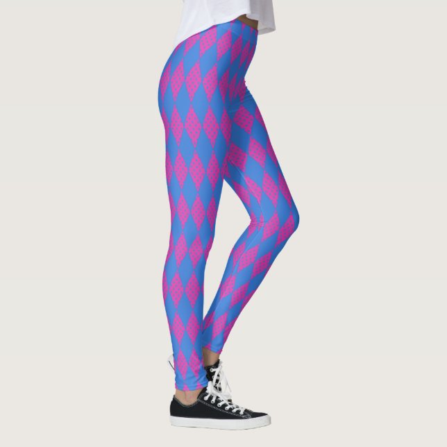 Bright Blue and Magenta Faux Patchwork Mönster Leggings (Höger)