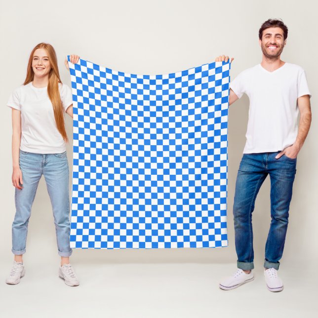 Bright Blue and White Checkers Fleecefilt (På plats)
