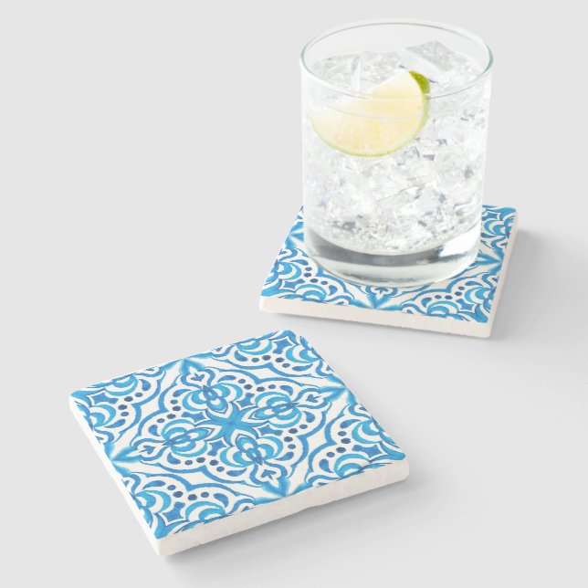 Bright Blue and White Moroccan Stenunderlägg (Sidan)