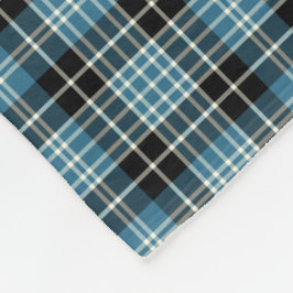 Bright Blue, Black and White Klan Clark Tartan Fleecefilt